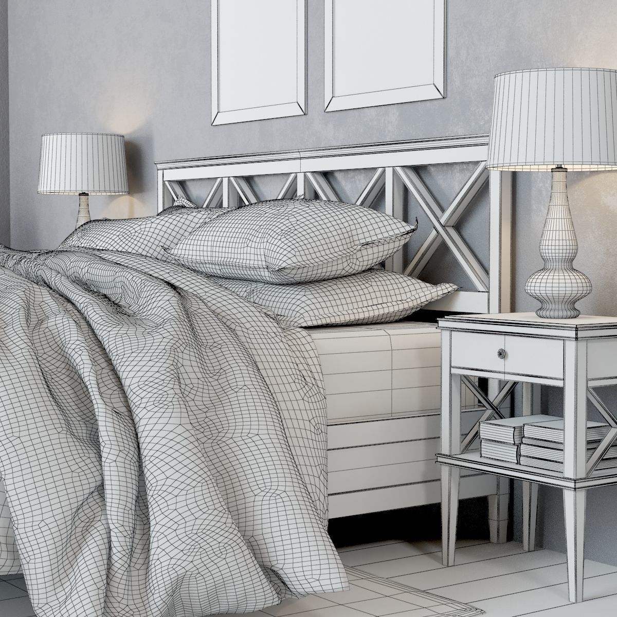 Pottery Barn Clara Lattice White Bedroom set 3D model CGTrader