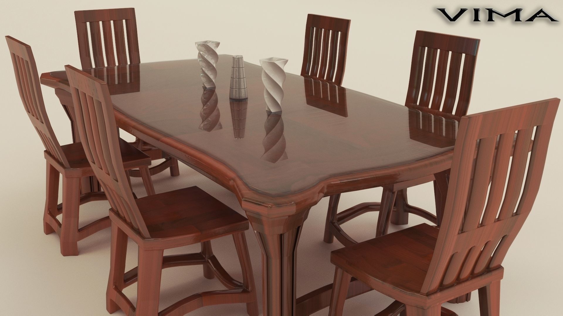 3d Model Stylish Wooden Dining Table Set Cgtrader