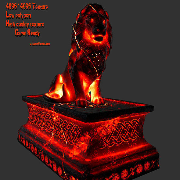 Lava Lion Statue Low-poly 3D model