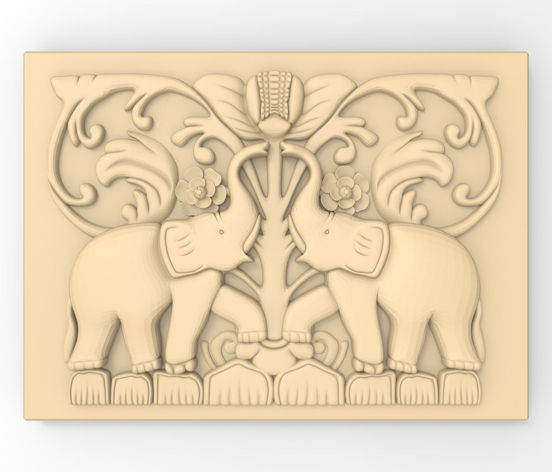 Two elephants Bas relief for CNC 3D printable model