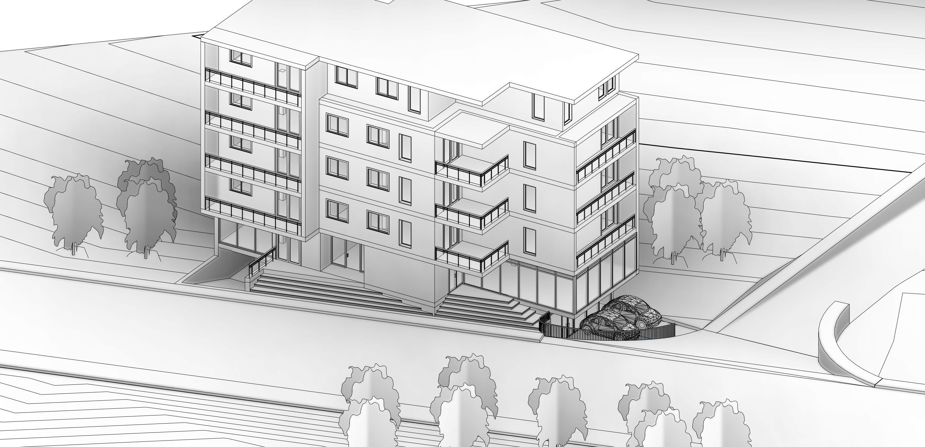 Modern commercial appartment building free 3D model | CGTrader