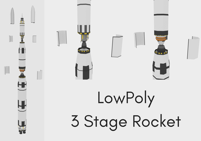 3D model LowPoly Three Stage Rocket VR / AR / low-poly | CGTrader