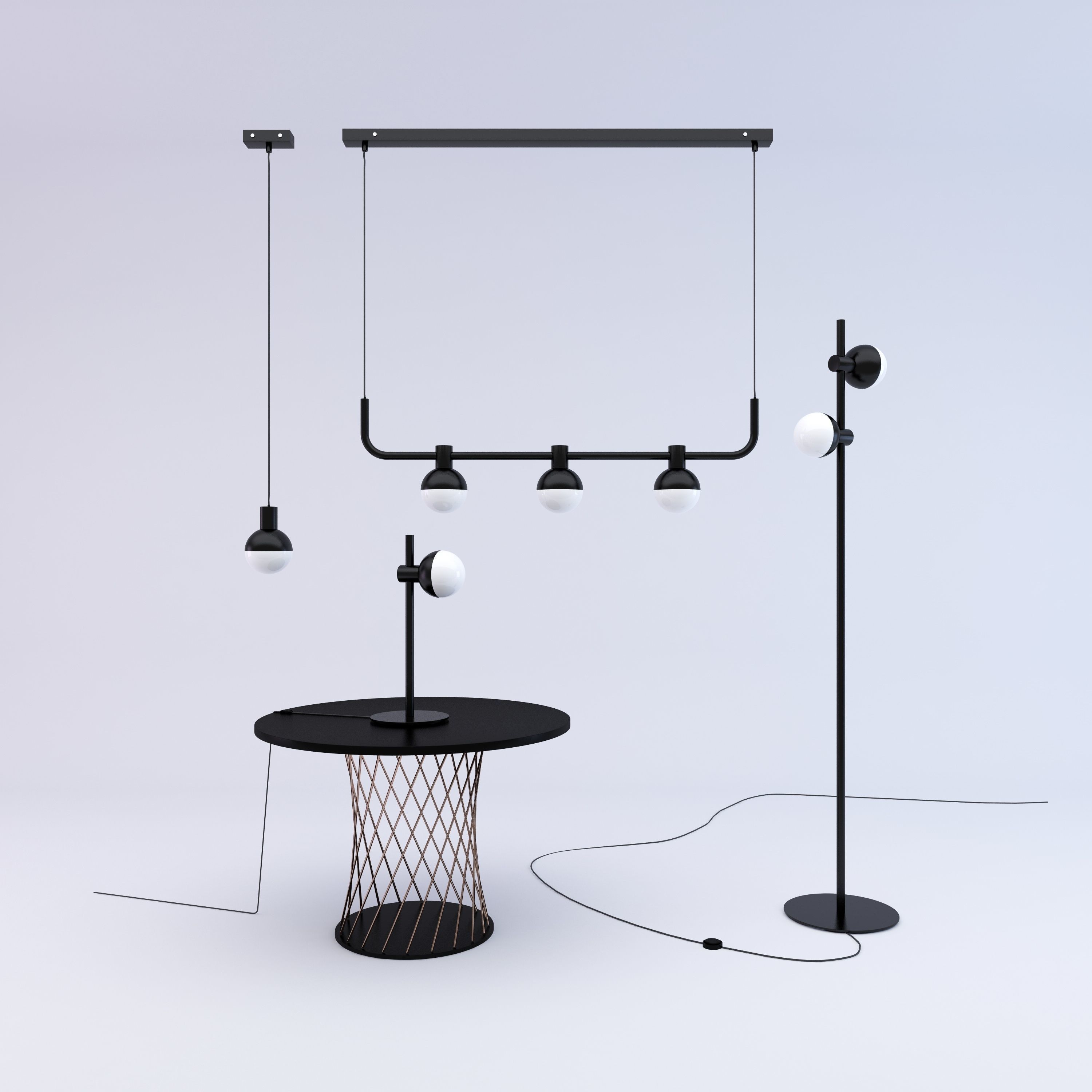 3D model Heals Fabian Chandelier 3 Shades Black CGTrader