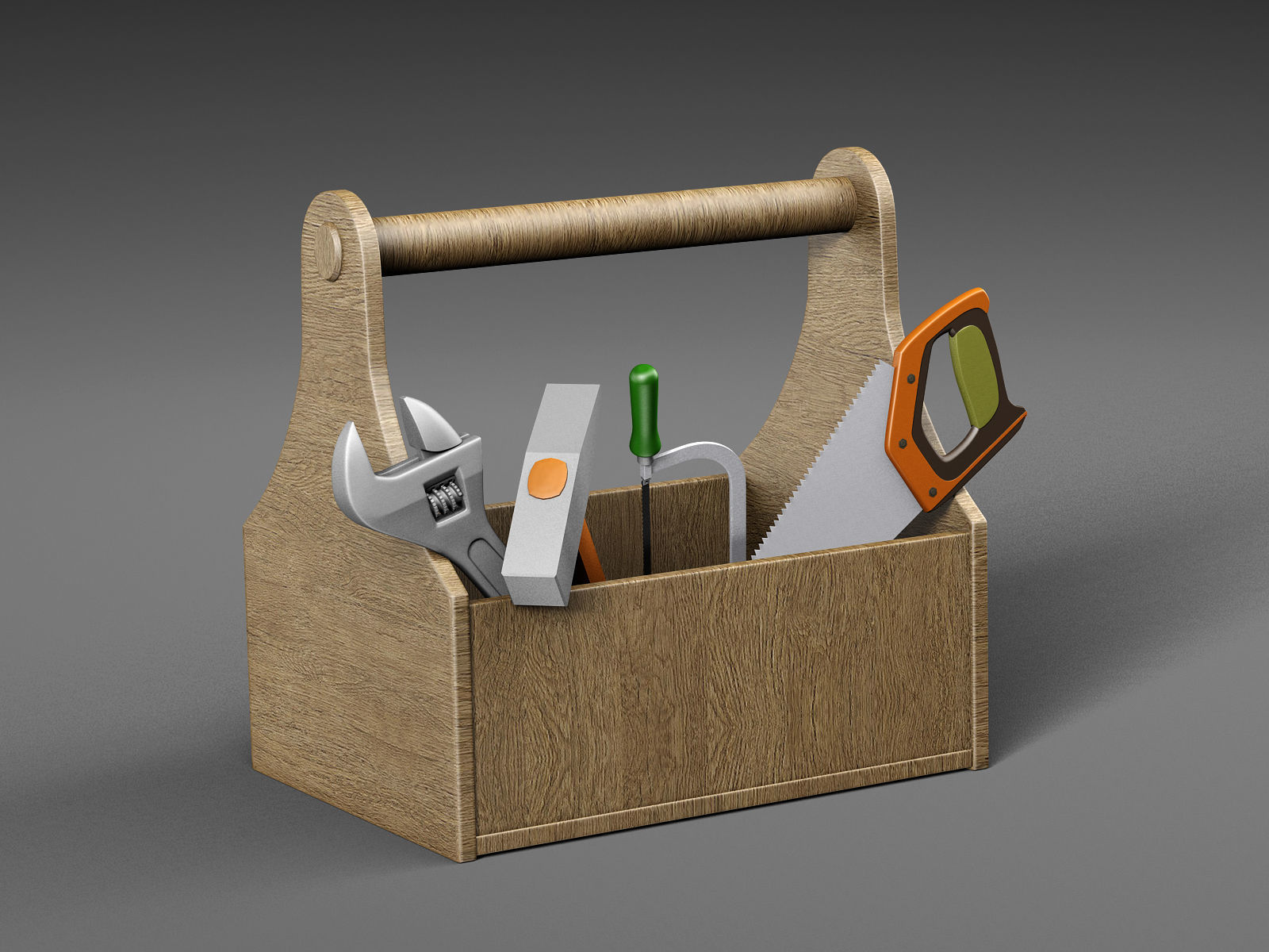 Wooden toolbox with tools
