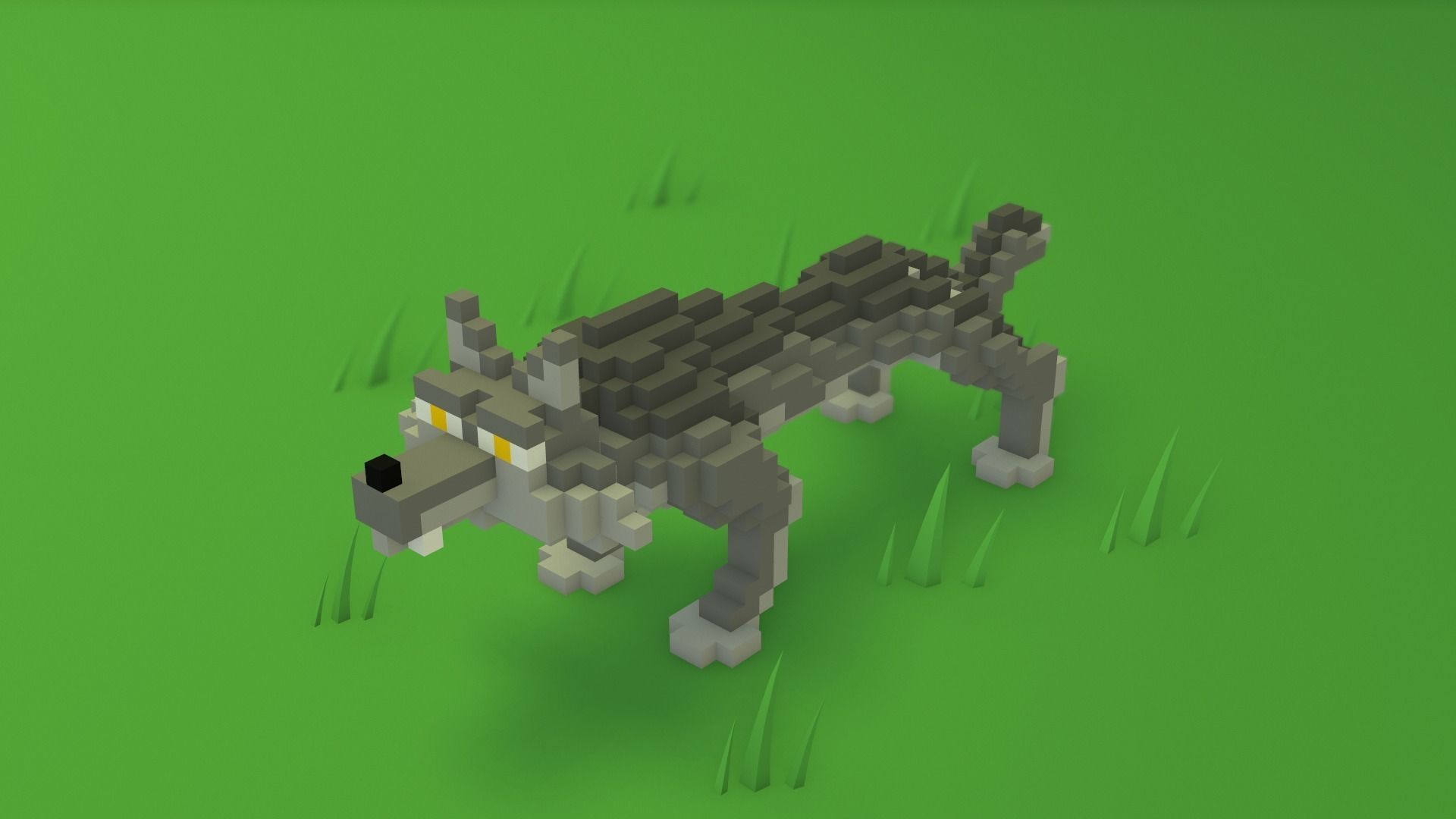 Voxel cartoon wolf game ready Low-poly  3D model