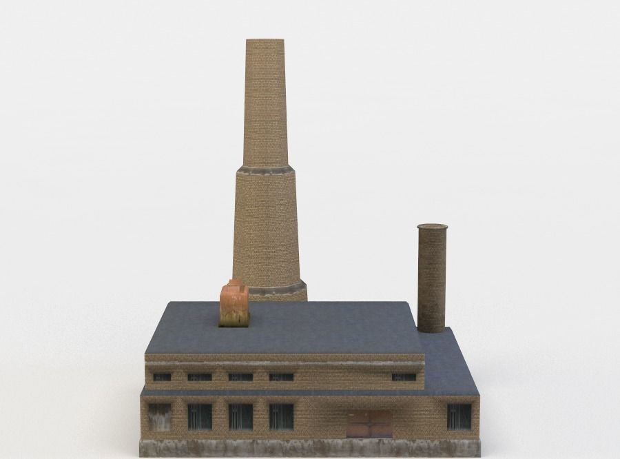 Power plant building Low-poly 3D model