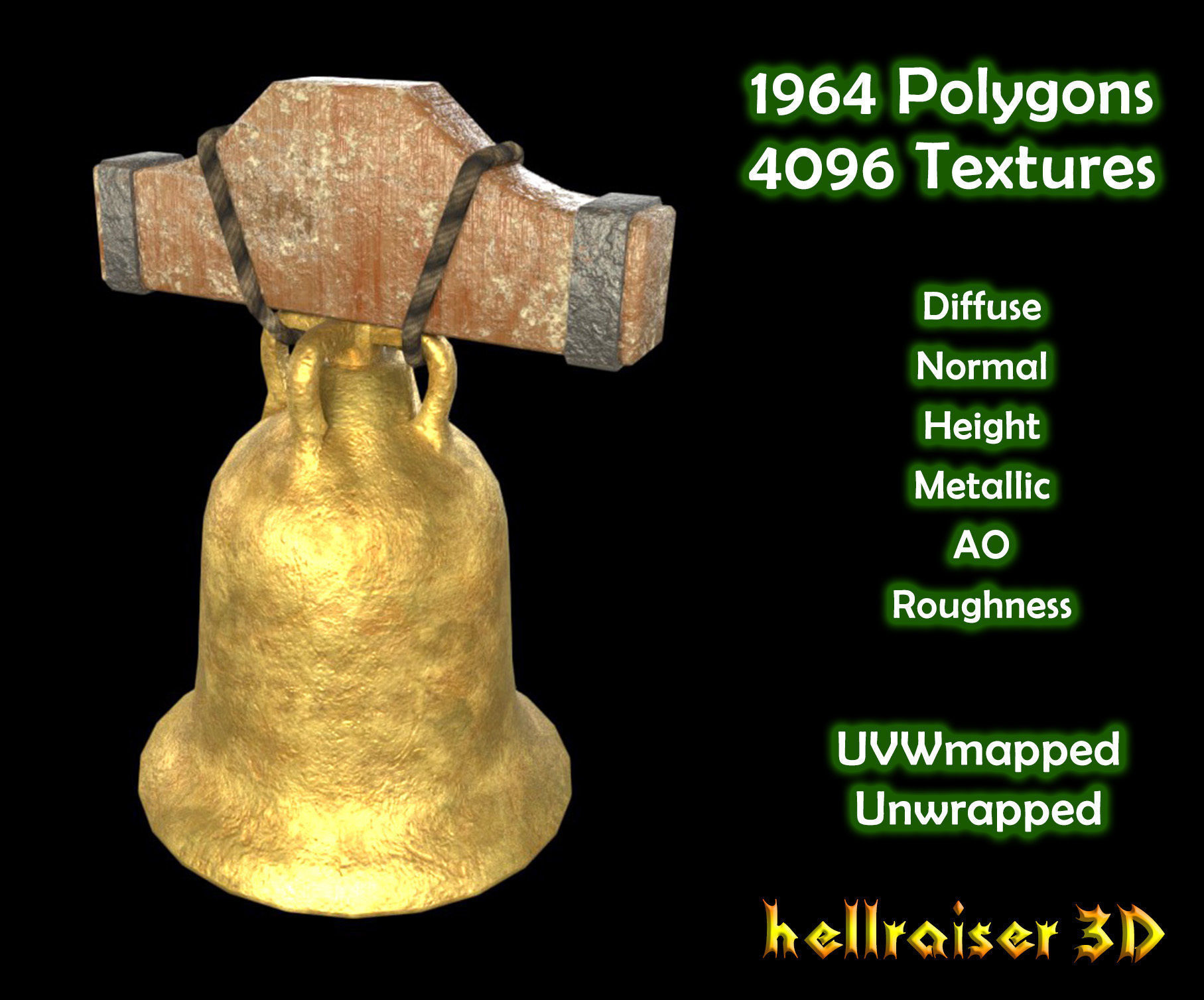 Bell 2 - PBR - Textured Low-poly 3D model