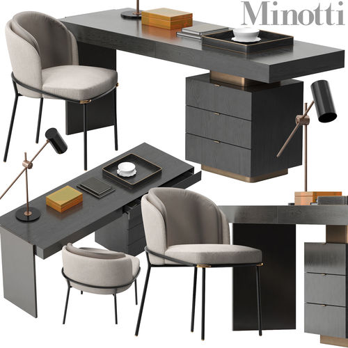 Minotti Carson Desk Fil Noir Chair Set 3d Cgtrader