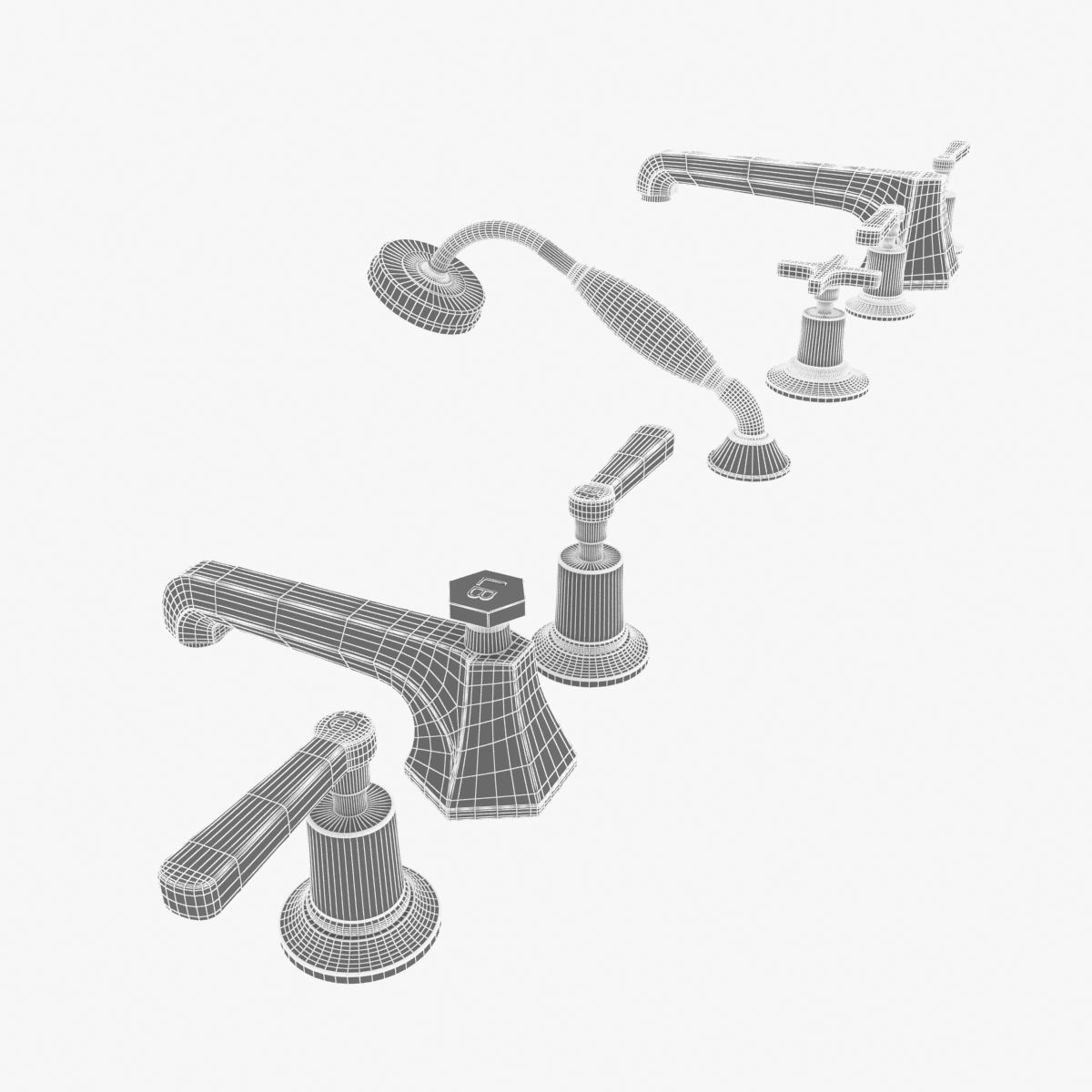 Lefroy Brooks Mackintosh lever 5hole bath tap set 3D model CGTrader