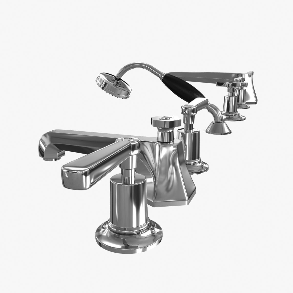 Lefroy Brooks Mackintosh lever 5hole bath tap set 3D model CGTrader