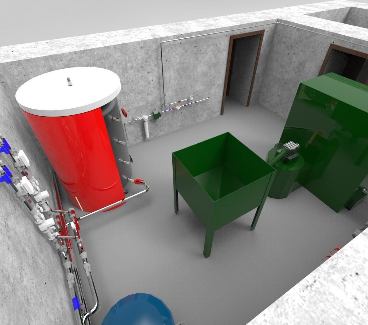 Industrial Boiler Room on wood pellets
