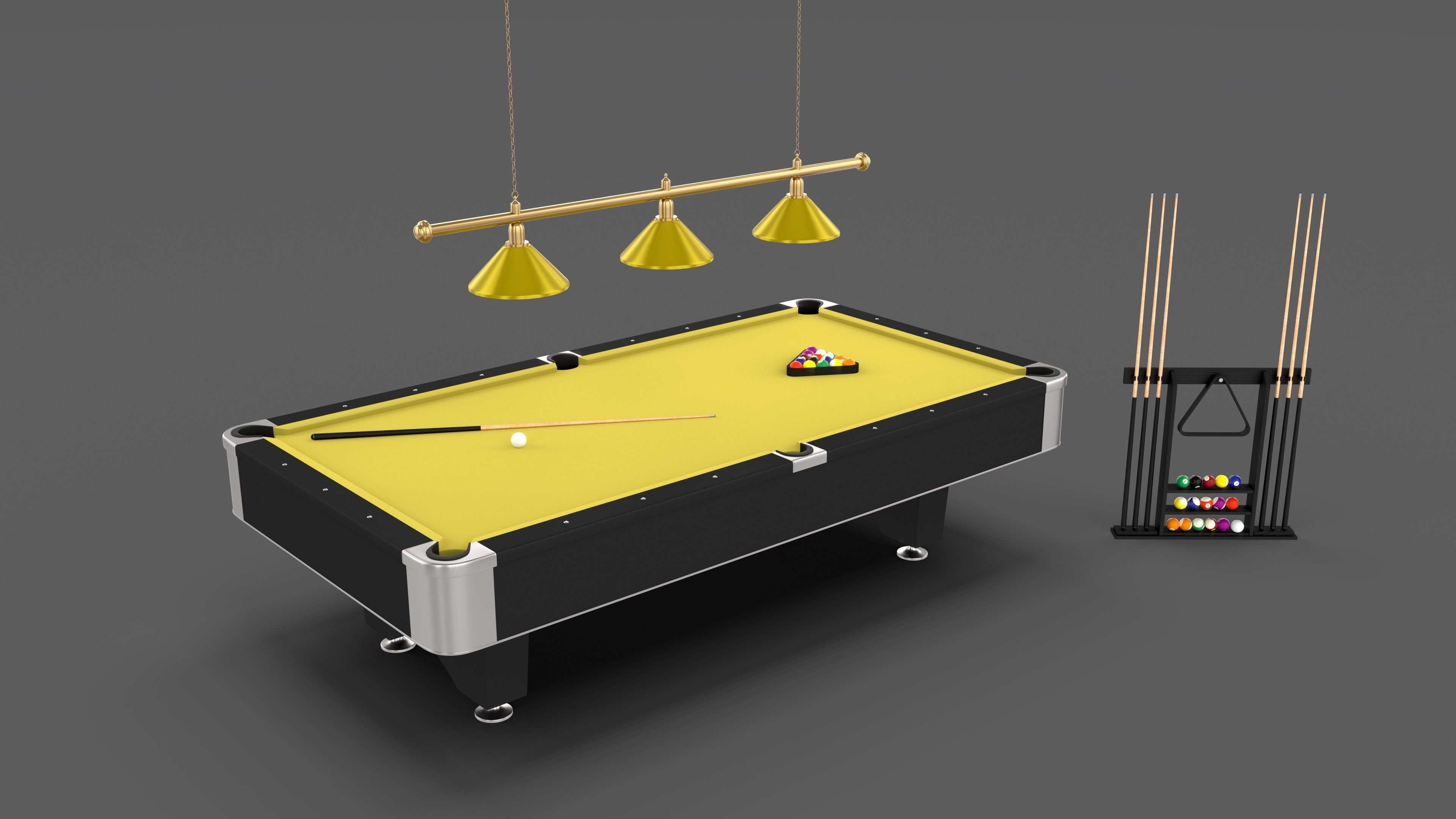 8 Ball Pool Table Setting Yellow 3D model CGTrader