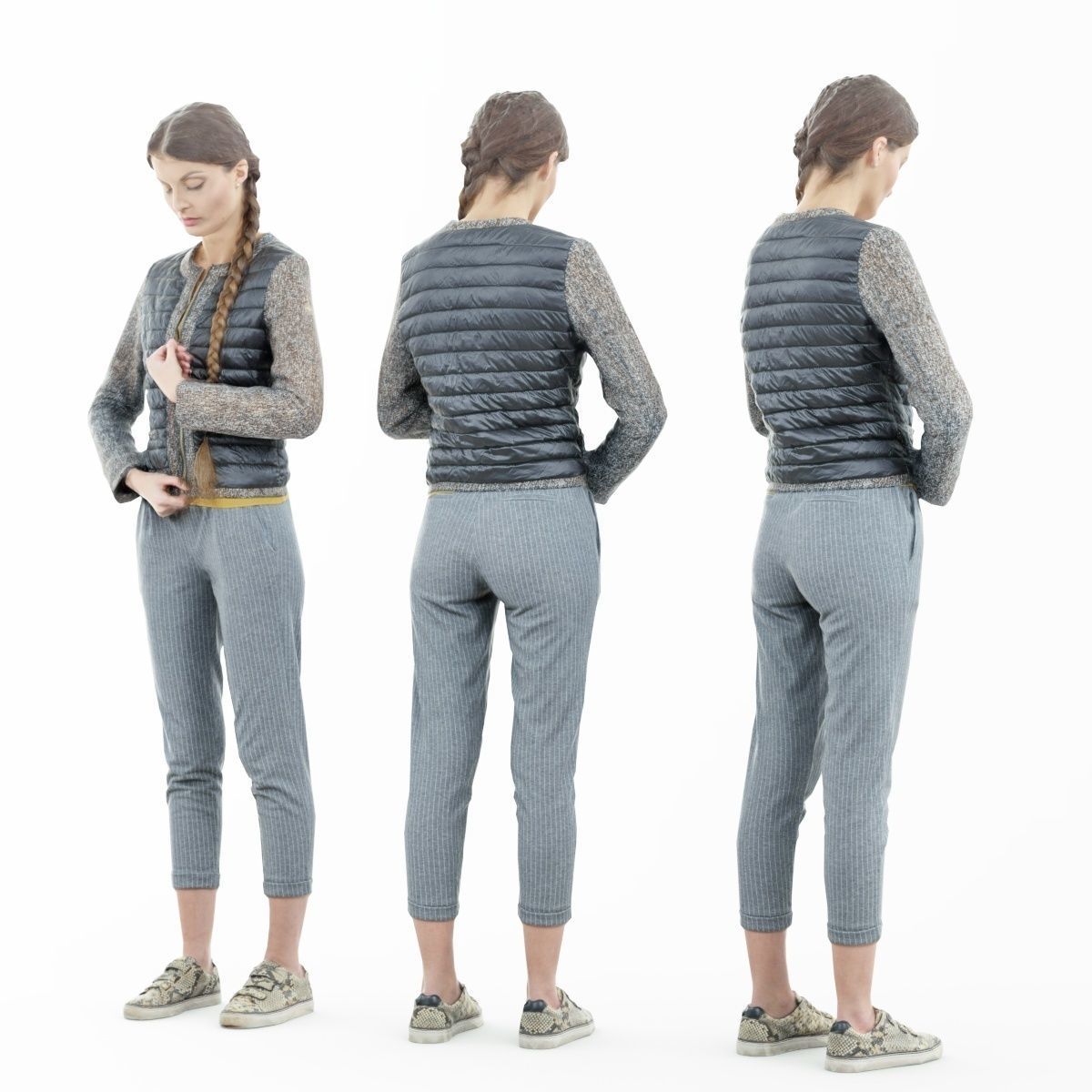 3D model Girl Zipping up Shiny Jacket VR / AR / lowpoly CGTrader