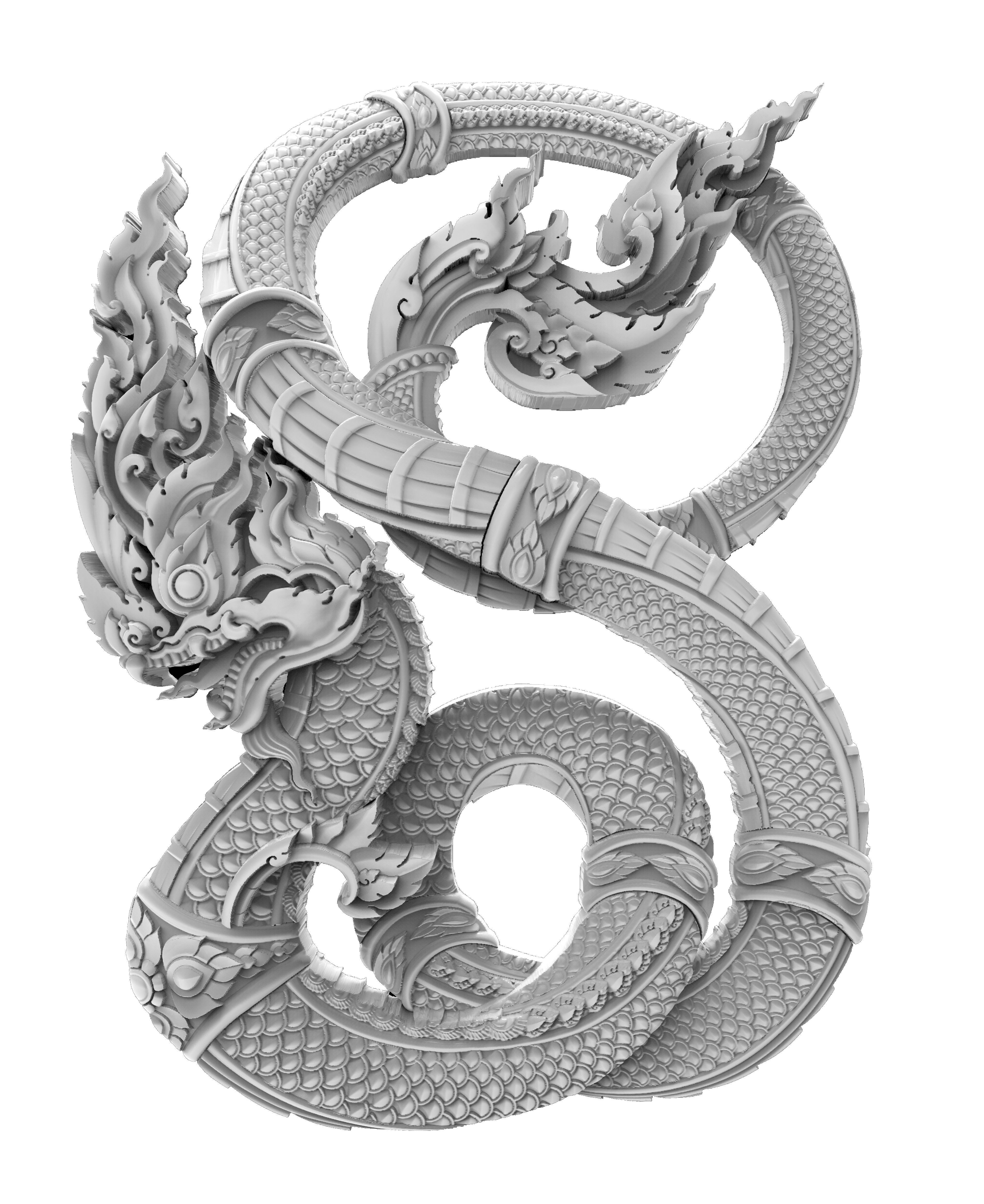 Thai tradition Naga 3D for print or CNC