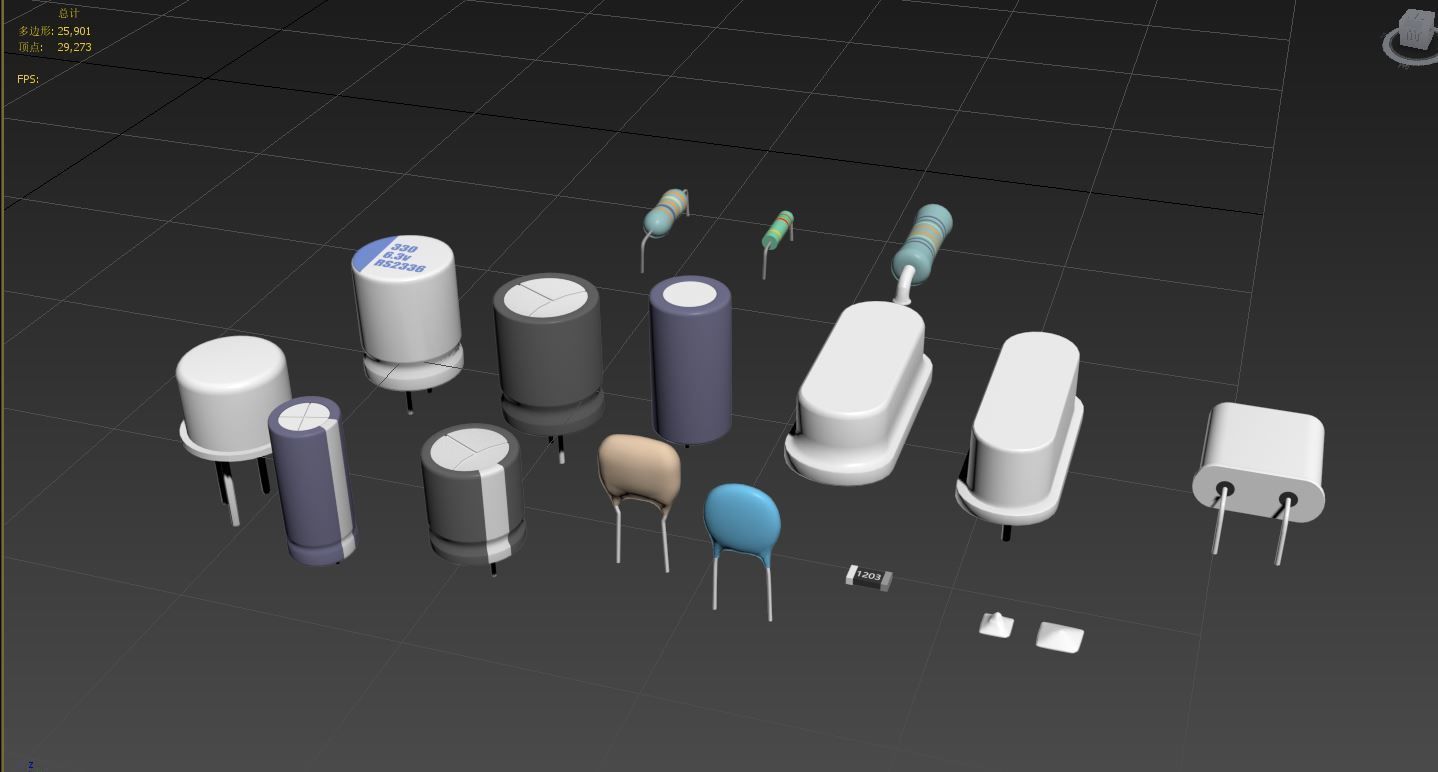 Capacitor Resistor and Crystal oscillator 3D model CGTrader