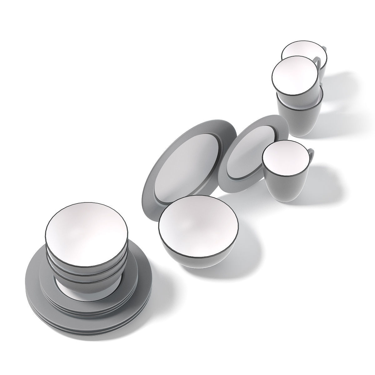 Grey Dishes Set 3D Model 3D model