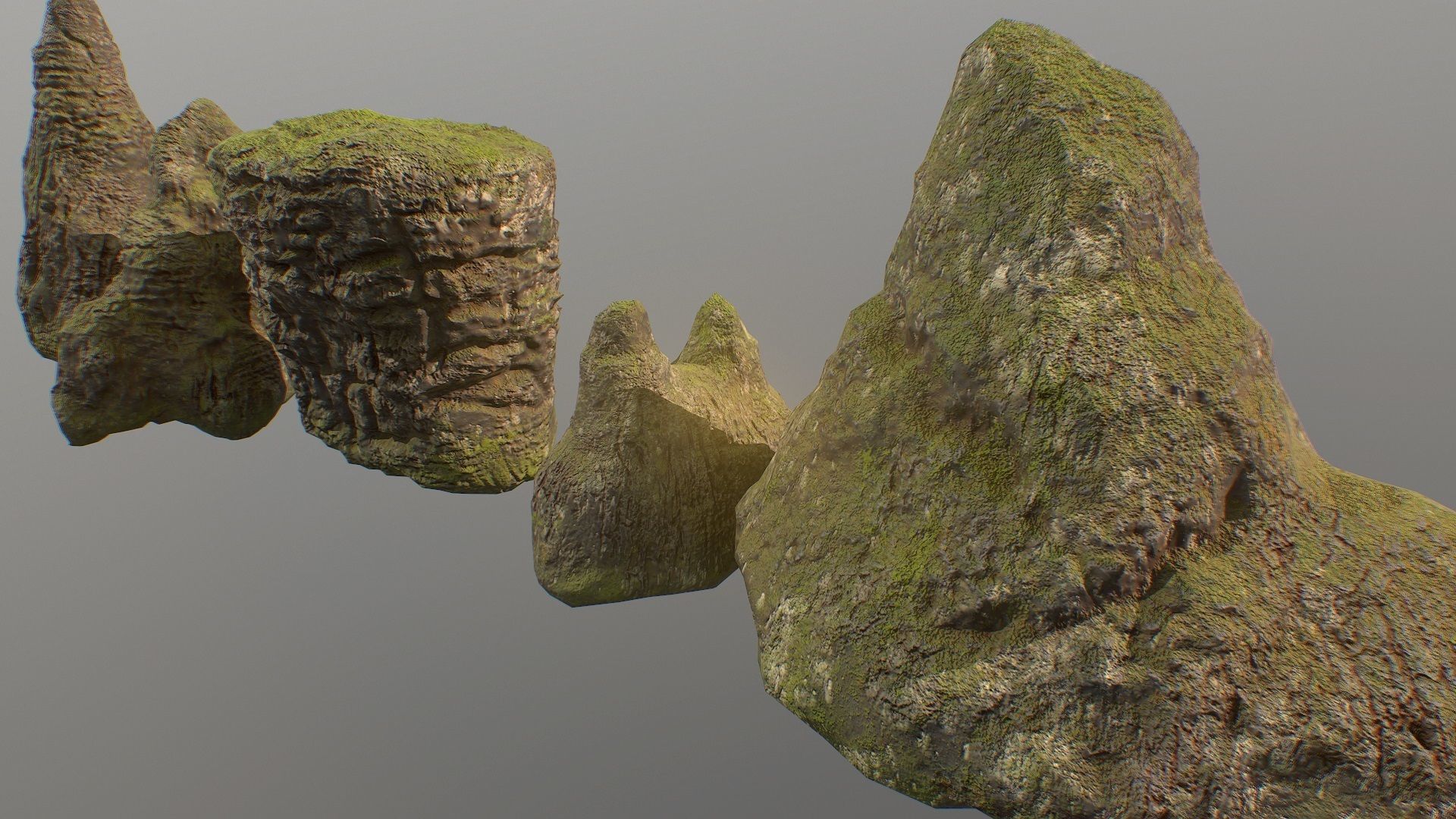 Low poly mossy rocks environment assets