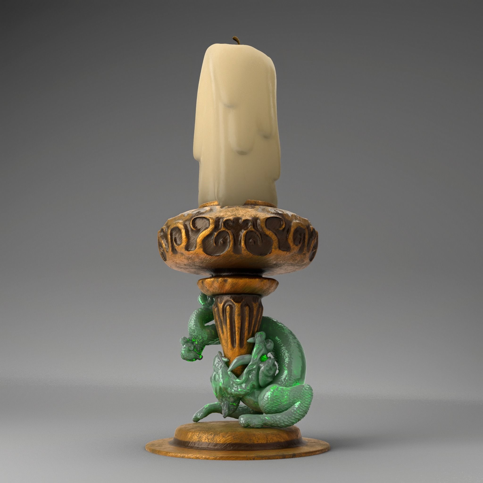 Ancient Candle Holder With Jade Dragon 3D model CGTrader