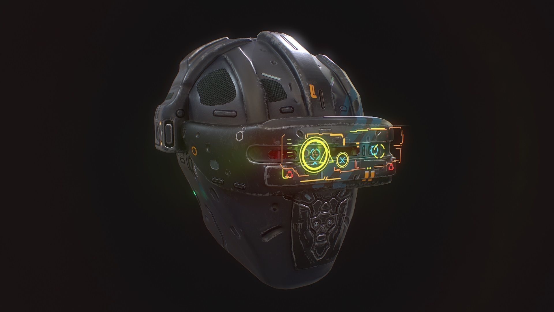 Low poly sci fi holo helmet character asset