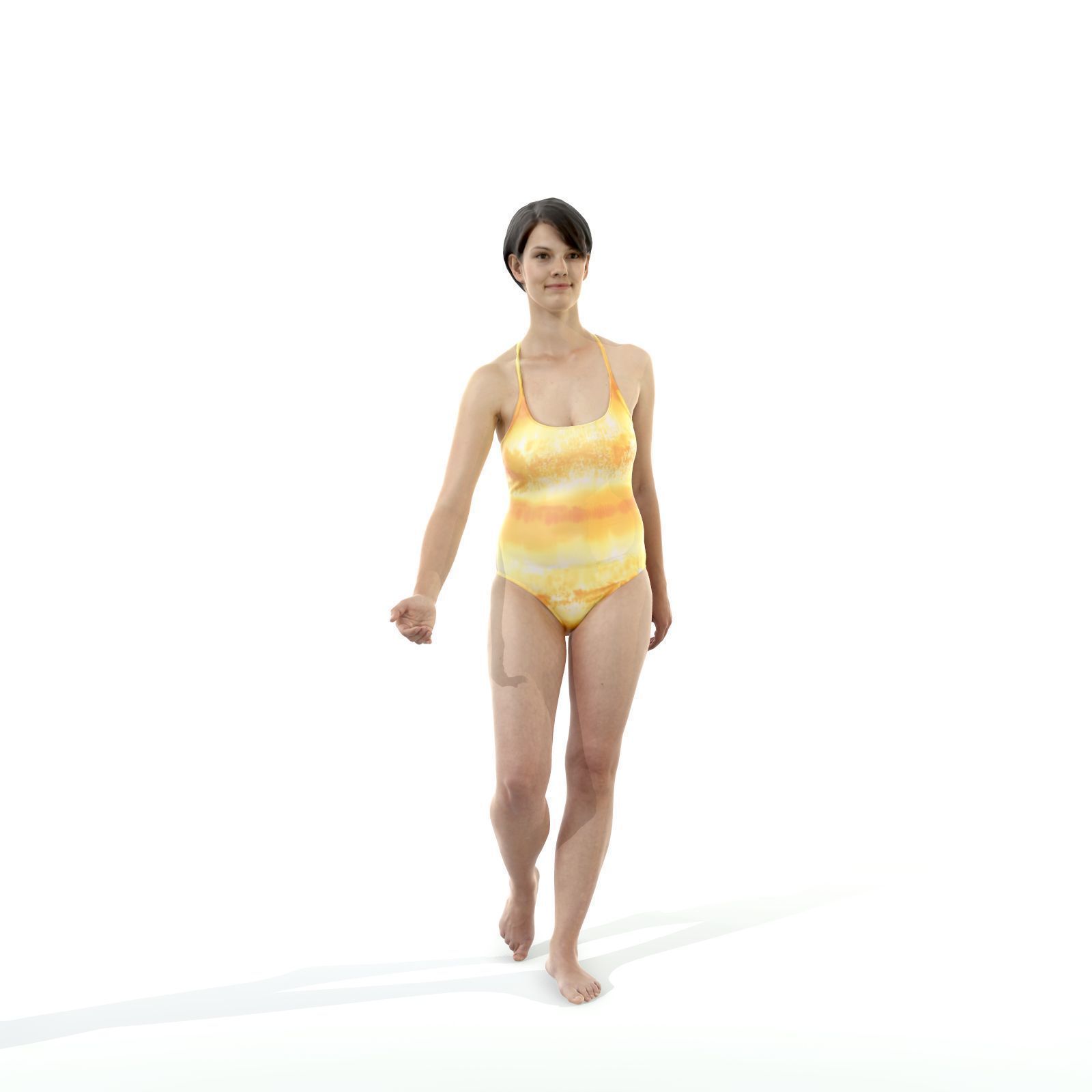 3d Short Haired Woman With Yellow Swimsuit