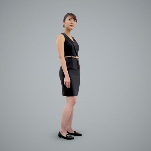 Classy Woman With Black Dress And Hair Bun 3d