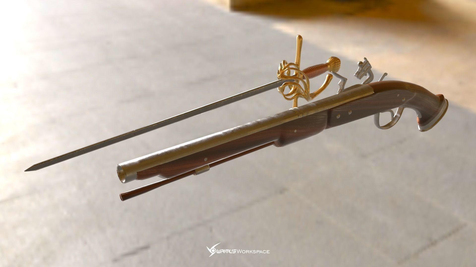 Sentrilock Rapier 3D model Flintlock Pistol and Rapier Sword VR / AR / low-poly | CGTrader