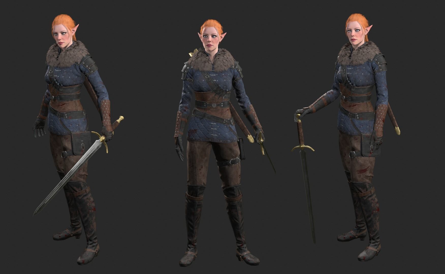 Female Elf Fighter Low-poly  3D model