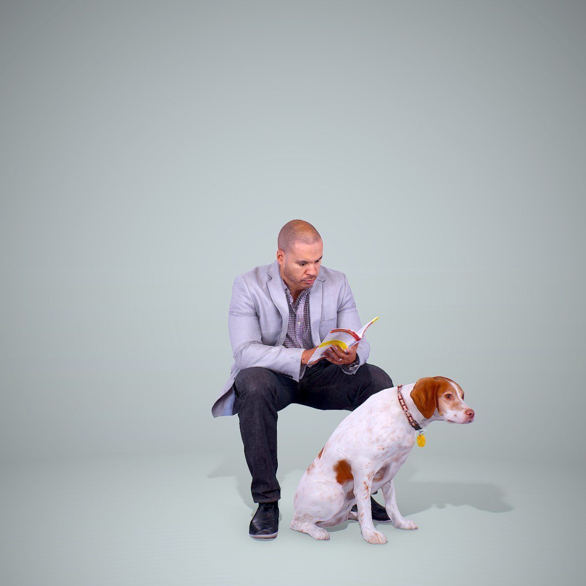 Man with Dog Sitting Reading Book CMan0222-HD2-O01P01-S