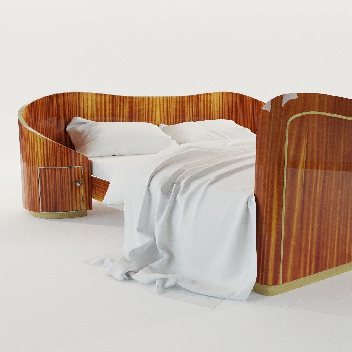 Bed with bedside tables Art Deco 1920 3D model CGTrader