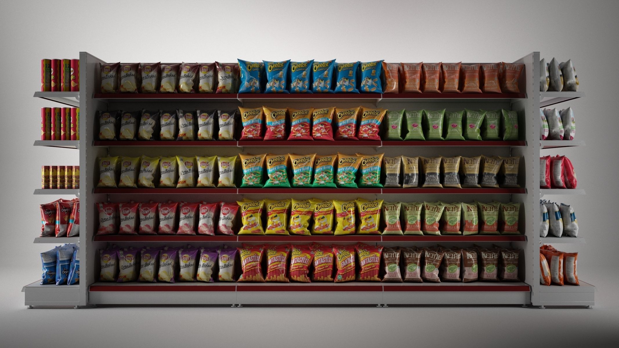 gondola shelves with Potato Chips 3D model CGTrader