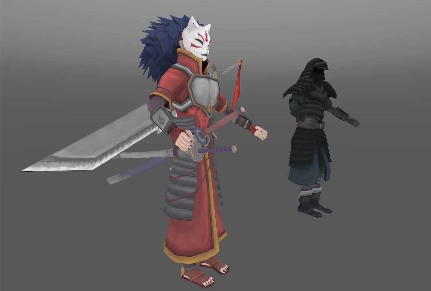 3d asset dual character ninja hero and dark samurai