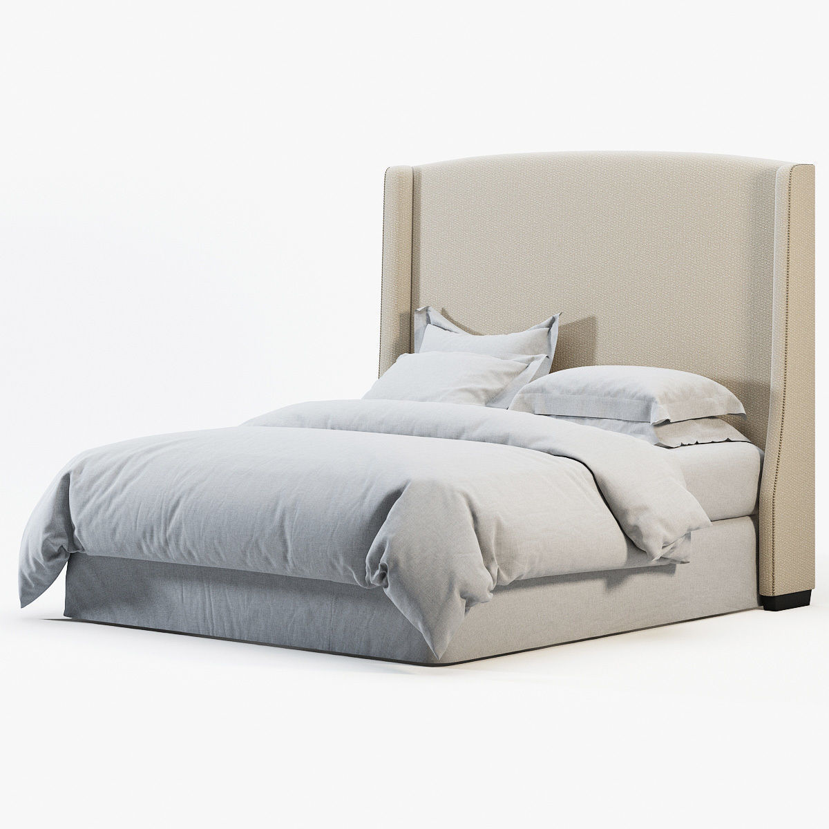 RH WARNER FABRIC HEADBOARD WITH NAILHEADS 3D model CGTrader