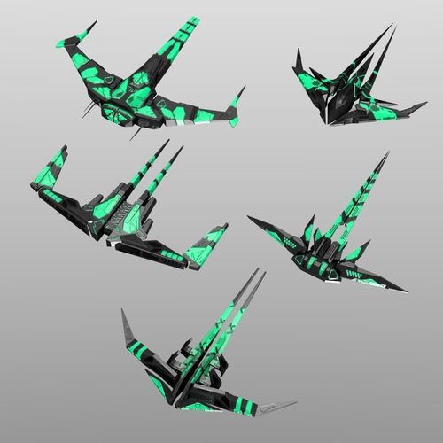 Alien Spaceship Set Low-poly 3D model