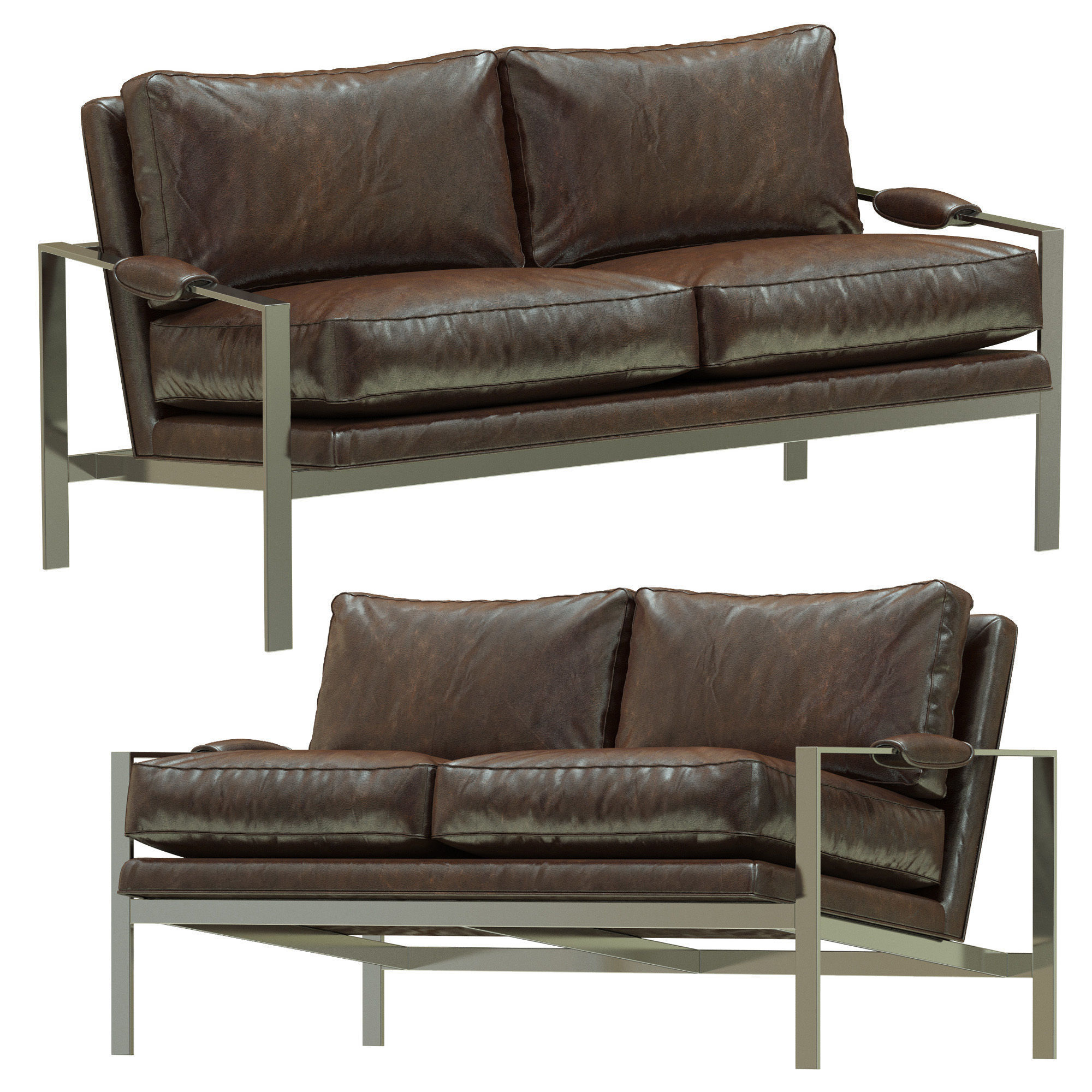 Crate and Barrel Milo Baughman Leather Settee