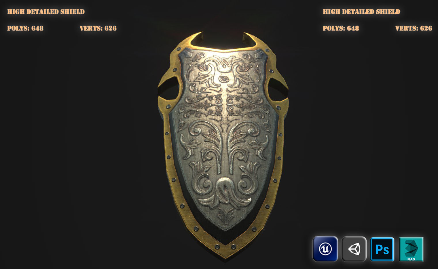 3D Model High Detailed Shield Low-poly 3D model