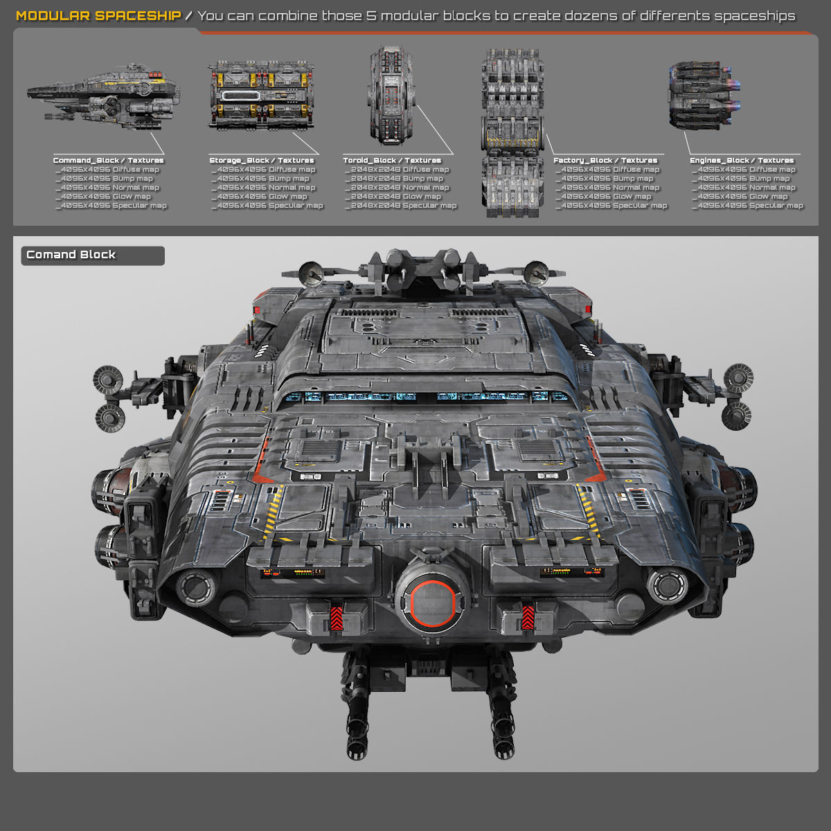 SF Modular Spaceship 3D model | CGTrader