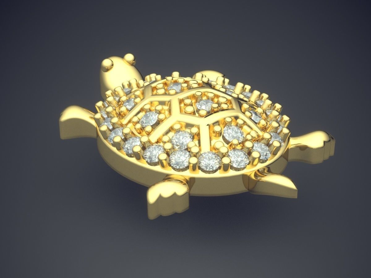 Simple Minimalistic Turtle-Shaped Pendant with Diamonds 3D print model