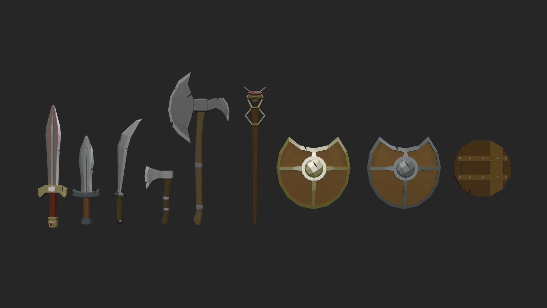 Pack sword shields LowPoly simple Low-poly  3D model