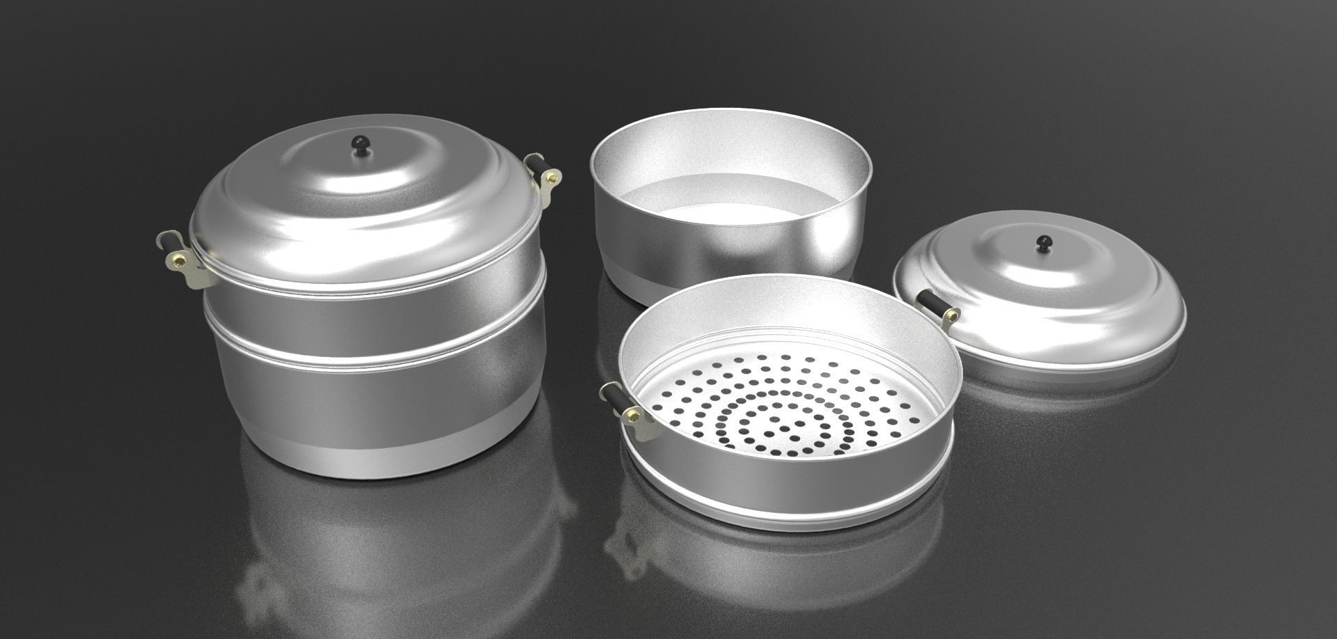 Steamer Containers Steamer three metal containers free 3D model | CGTrader