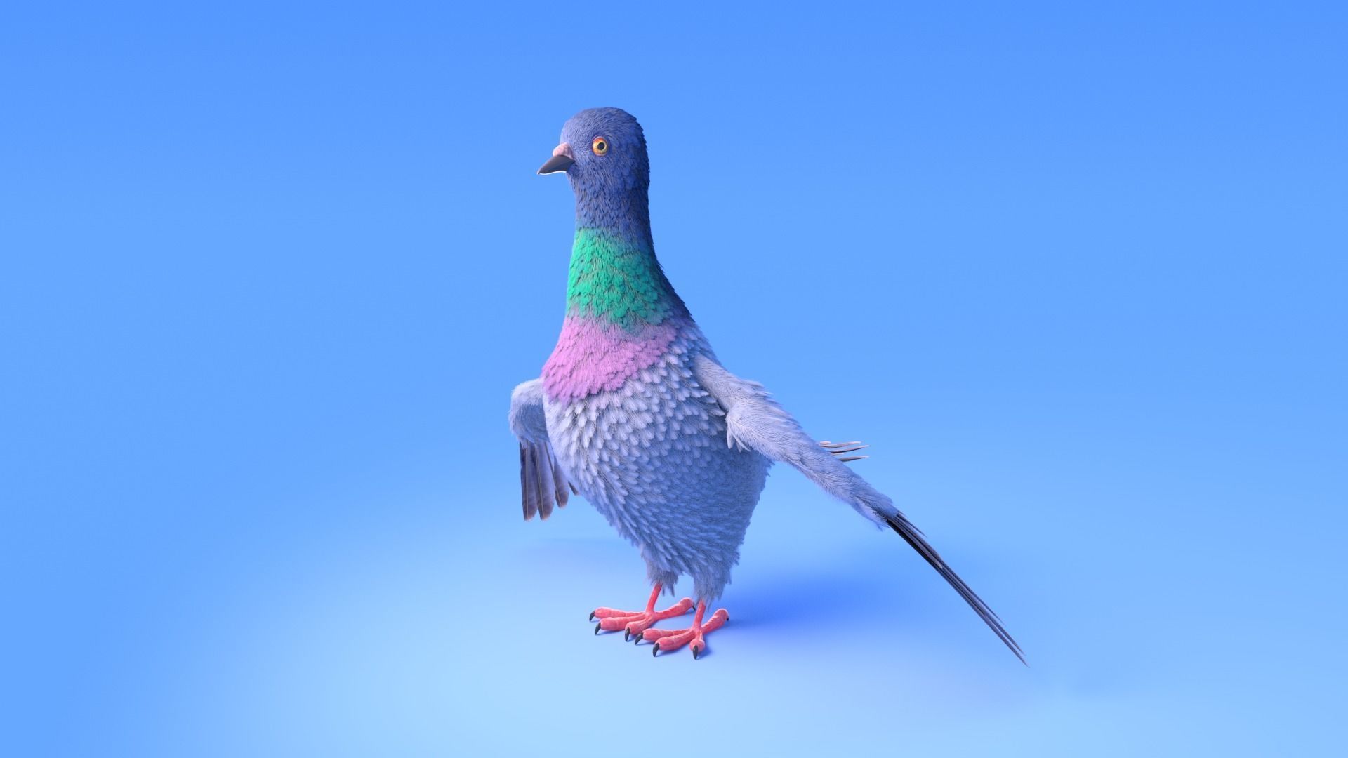 Pigeon with feather system - Cartoon style 3D model