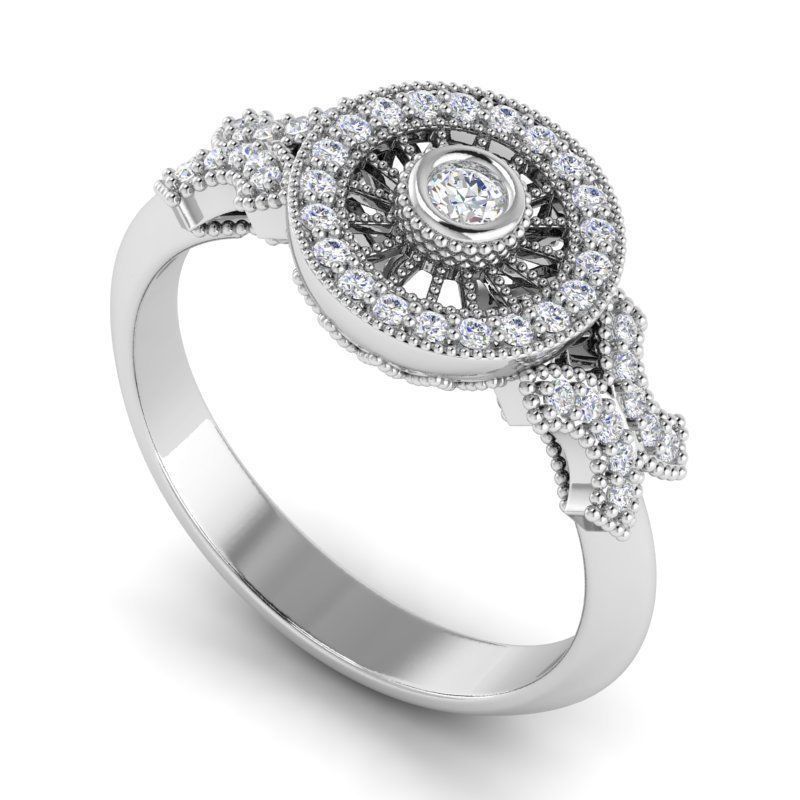 Round Shaped Engagement Ring With Diamonds 15 3D print model