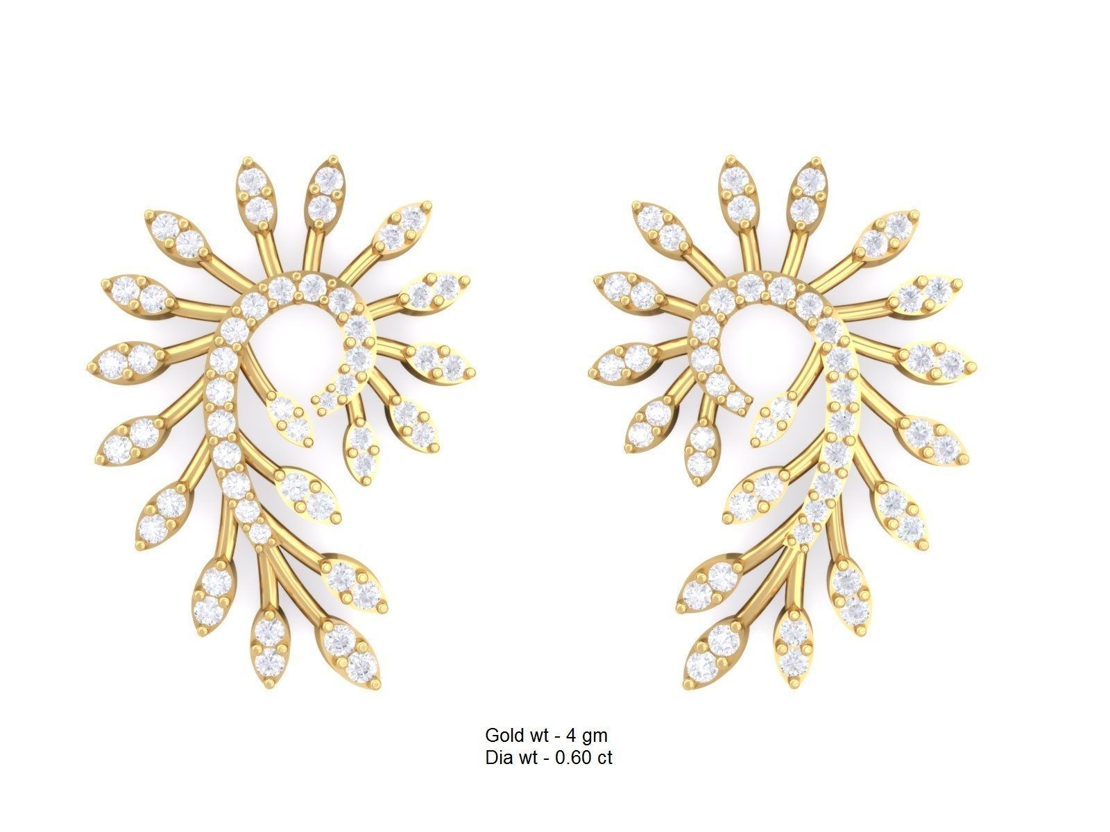 Swirl Leaf Design Eartops With Diamonds 3D print model