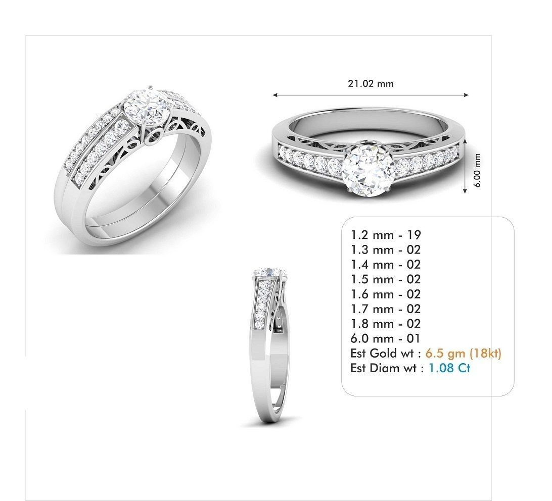 Silver Color Carved Ring With Diamonds 1 3D print model