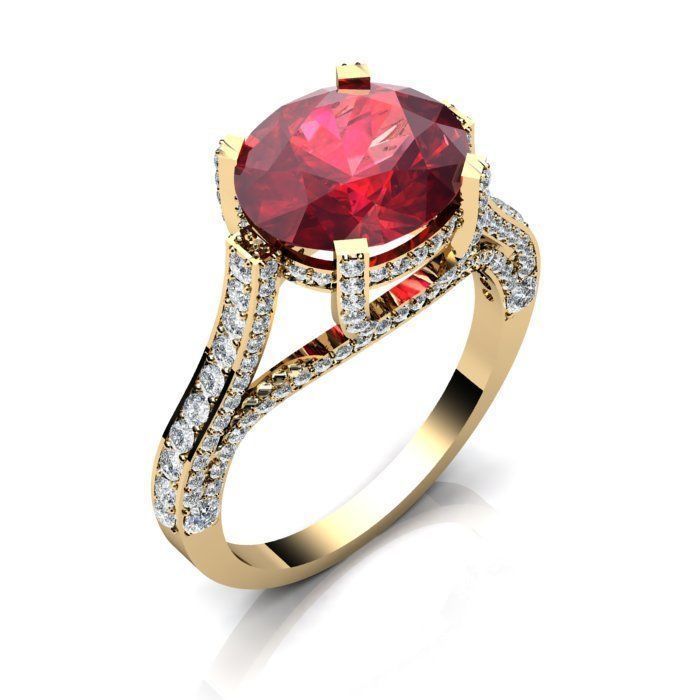 Golden Engagement Ring With Ruby 1 3D print model