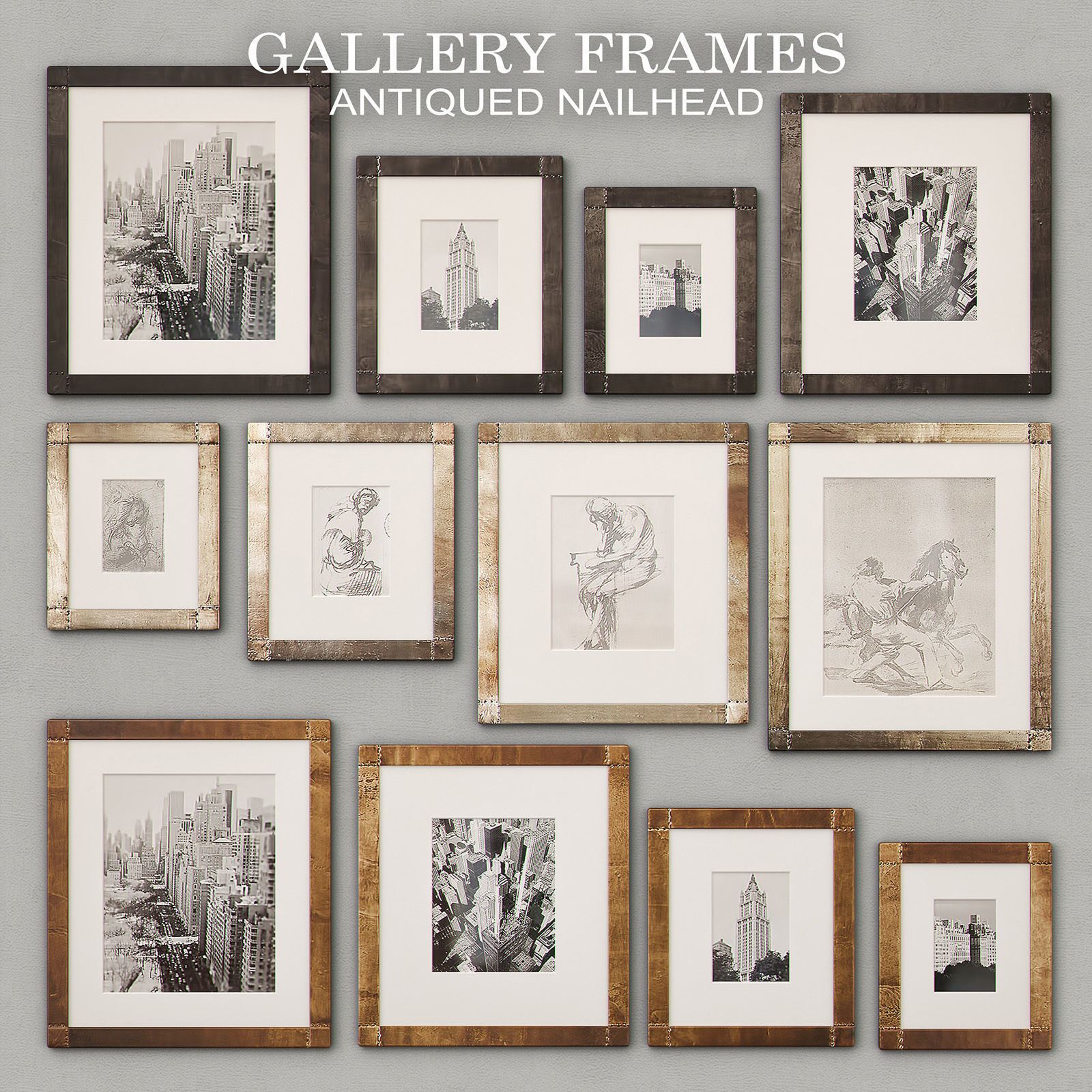 RH Antiqued Nailhead Gallery Frames 3D model