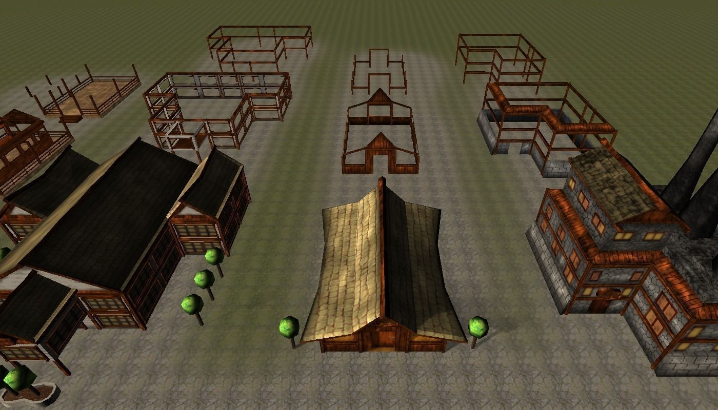 3D model Old Style Building Set VR / AR / lowpoly CGTrader