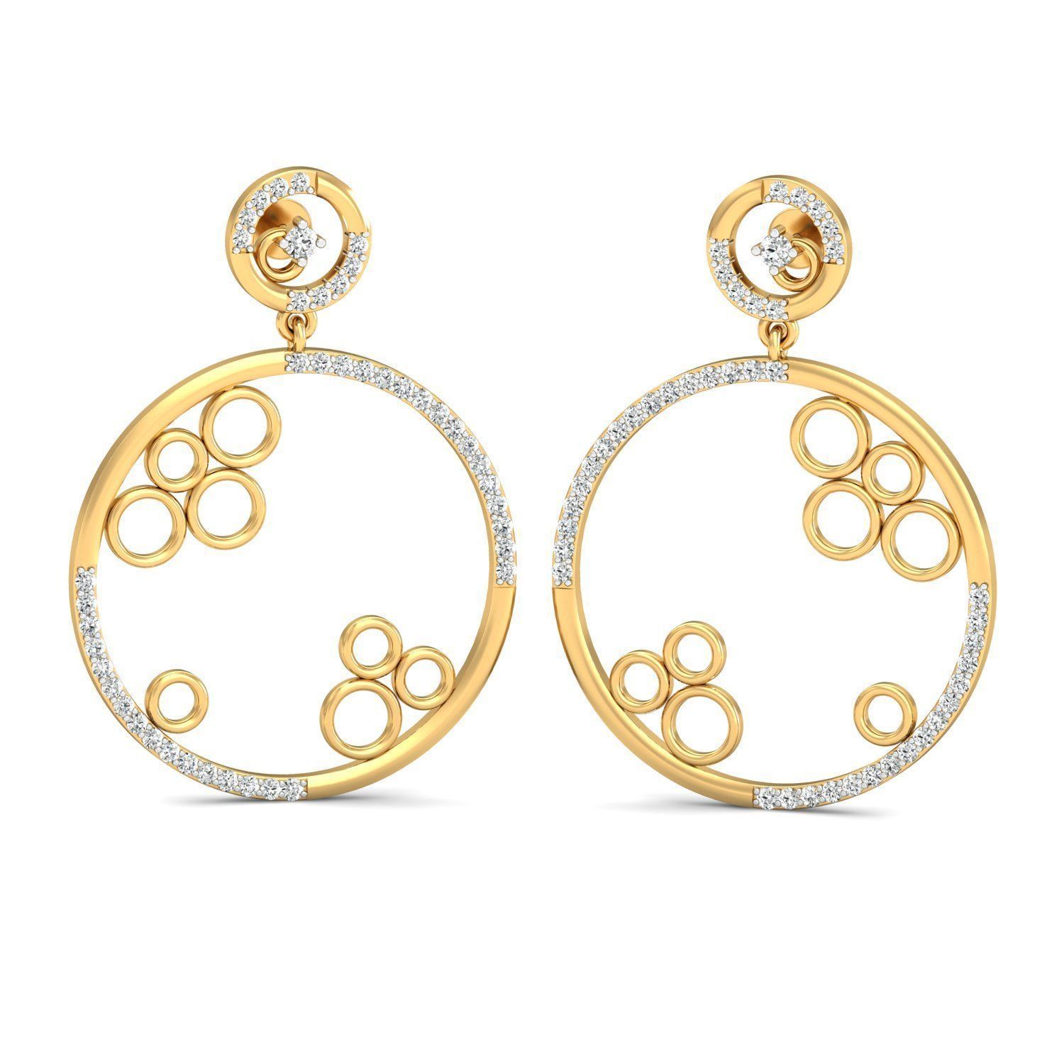Round Shaped Drop Earrings With Diamonds 3 3D print model