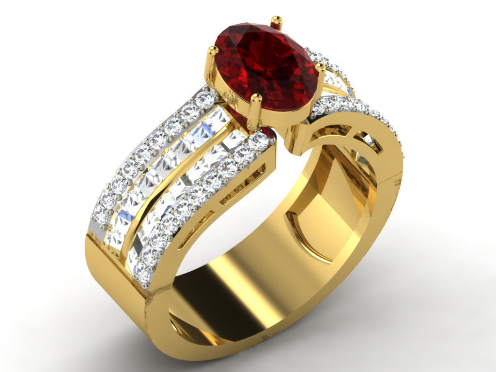 Golden Ring With Ruby and Diamonds 3D print model