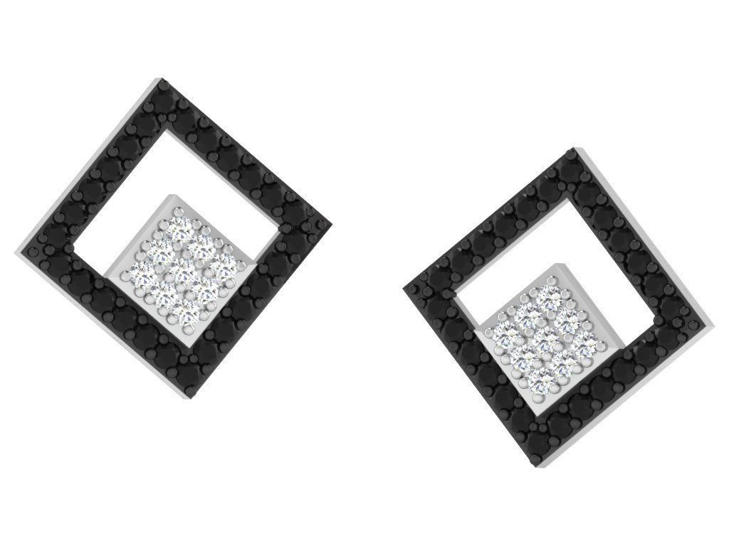Square Shaped Ear Studs With Gemstones 3D print model