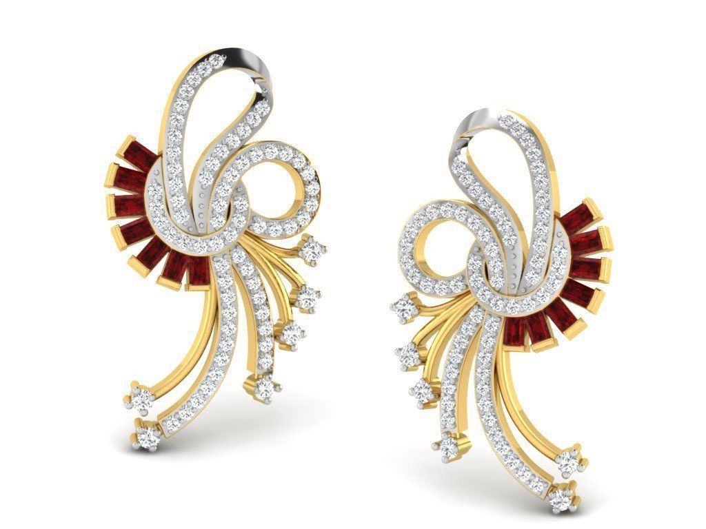 Knot Shape Earrings With Ruby 3D print model